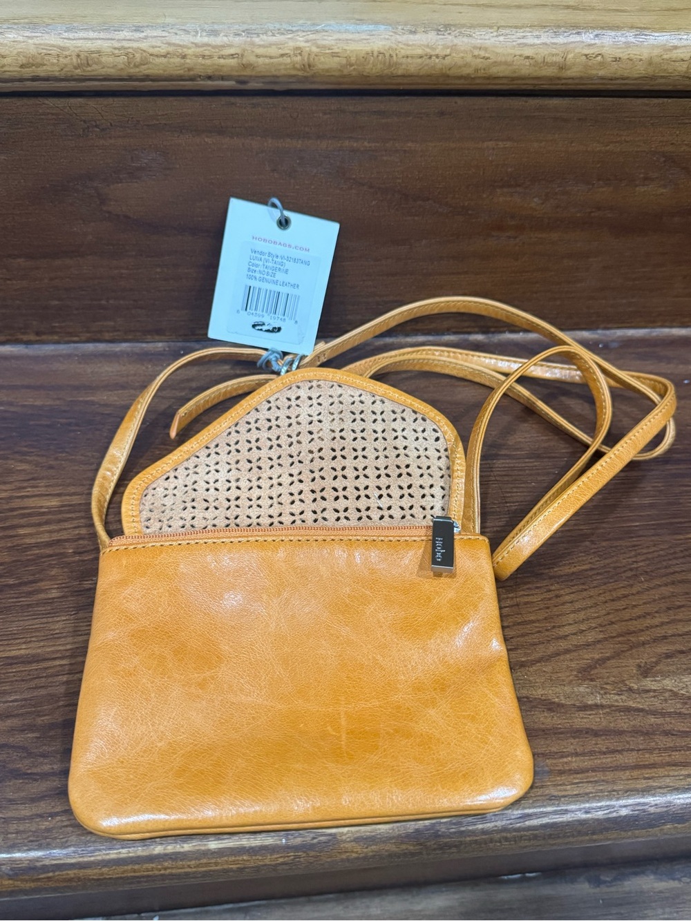 HOBO The Original Lexa Laser-Cut Leather Crossbody Bag - Tangerine / Tan - NWT - Picture 4 of 7